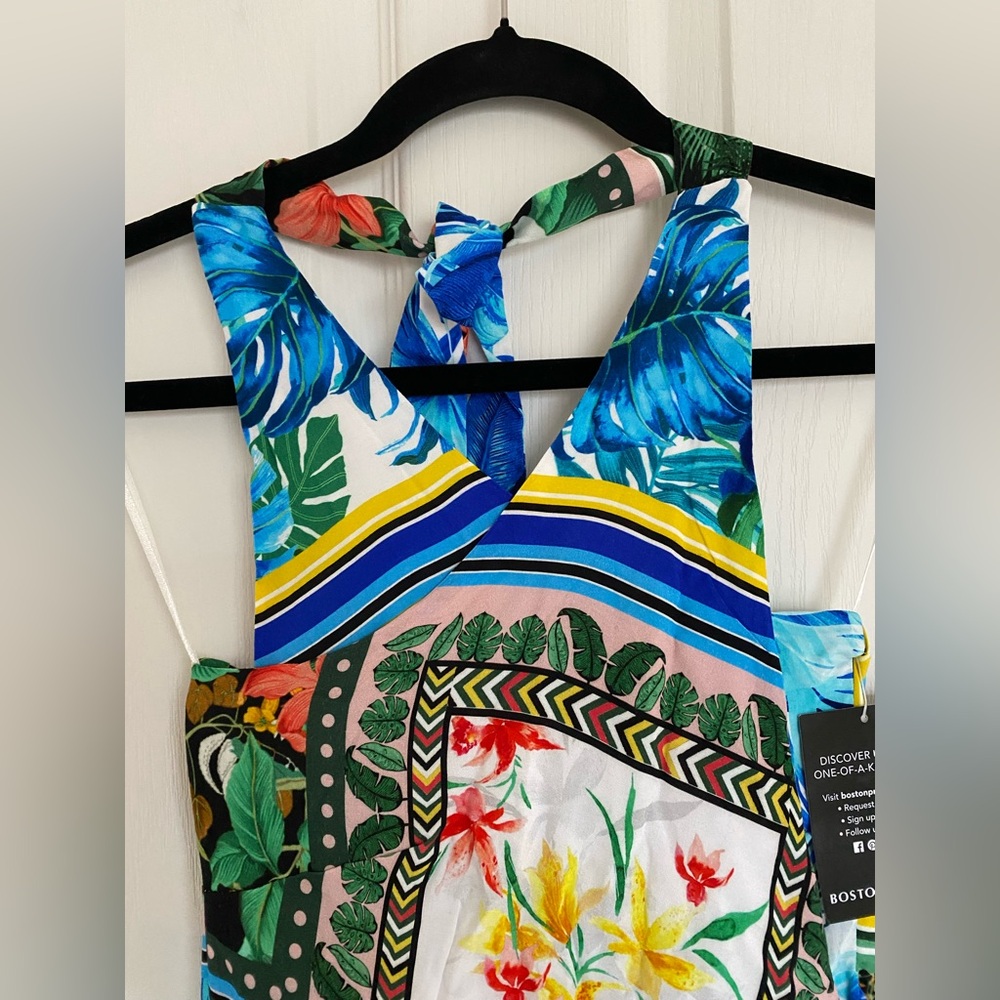 Boston Proper Tropical Patchwork Halter Dress with Yellow Fringe - Picture 3 of 14